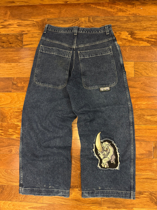 00s JNCO Rhino Endangered Species Baggy Jeans 26" Opening (36 x 32)