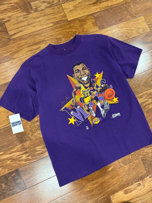 1990 Magic Johnson Los Angeles Lakers Vintage NBA Salem Caricature Tee (L)