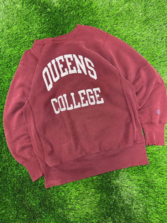 90s Queens College University Vintage Champion Reverse Weave Crewneck (XL)