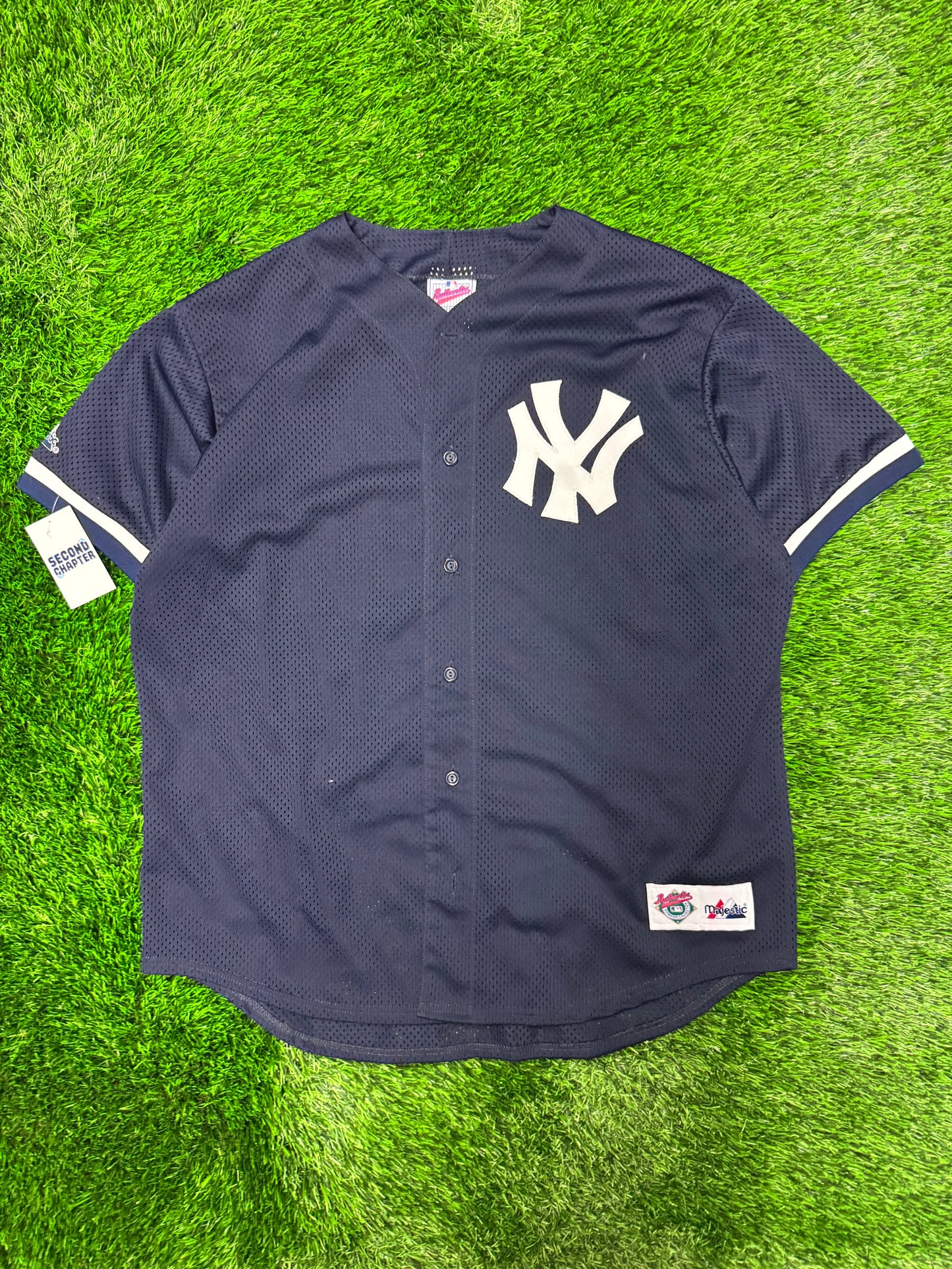 90s New York Yankees Majestic Diamond Collection Vintage MLB Mesh Baseball Jersey (XL)