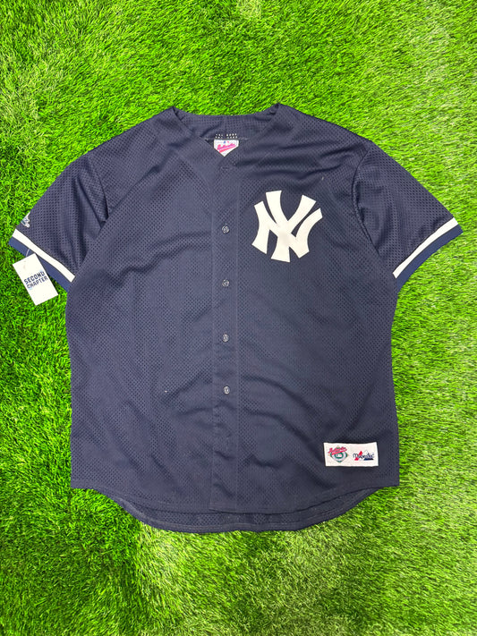90s New York Yankees Majestic Diamond Collection Vintage MLB Mesh Baseball Jersey (XL)