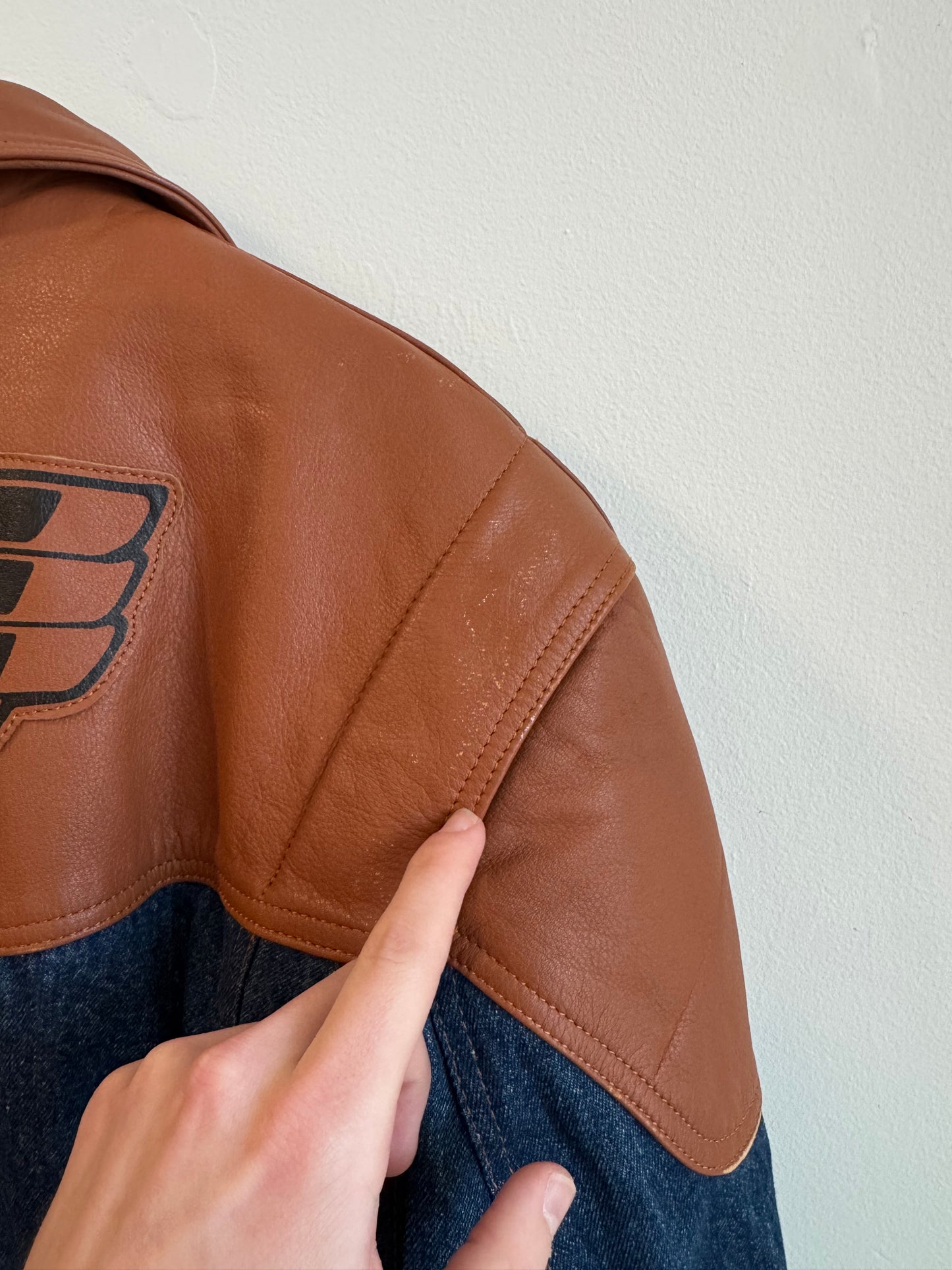 90s Honda Hein Gericke Vintage Leather/Denim Biker Jacket (XL)