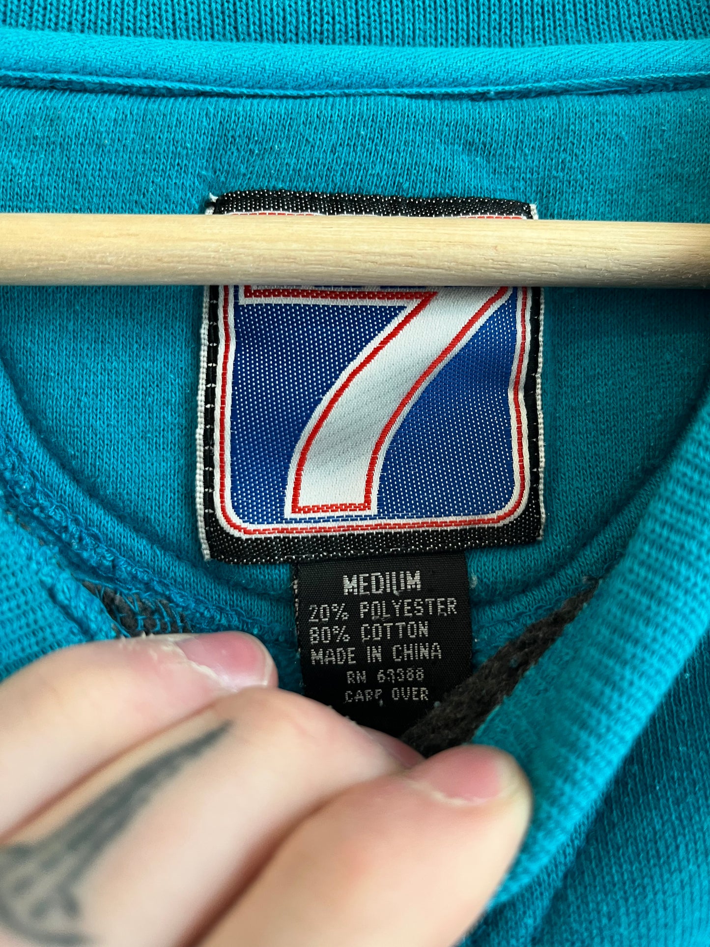 1990s Charlotte Hornets Logo 7 Spell Out Teal Crewneck (M)