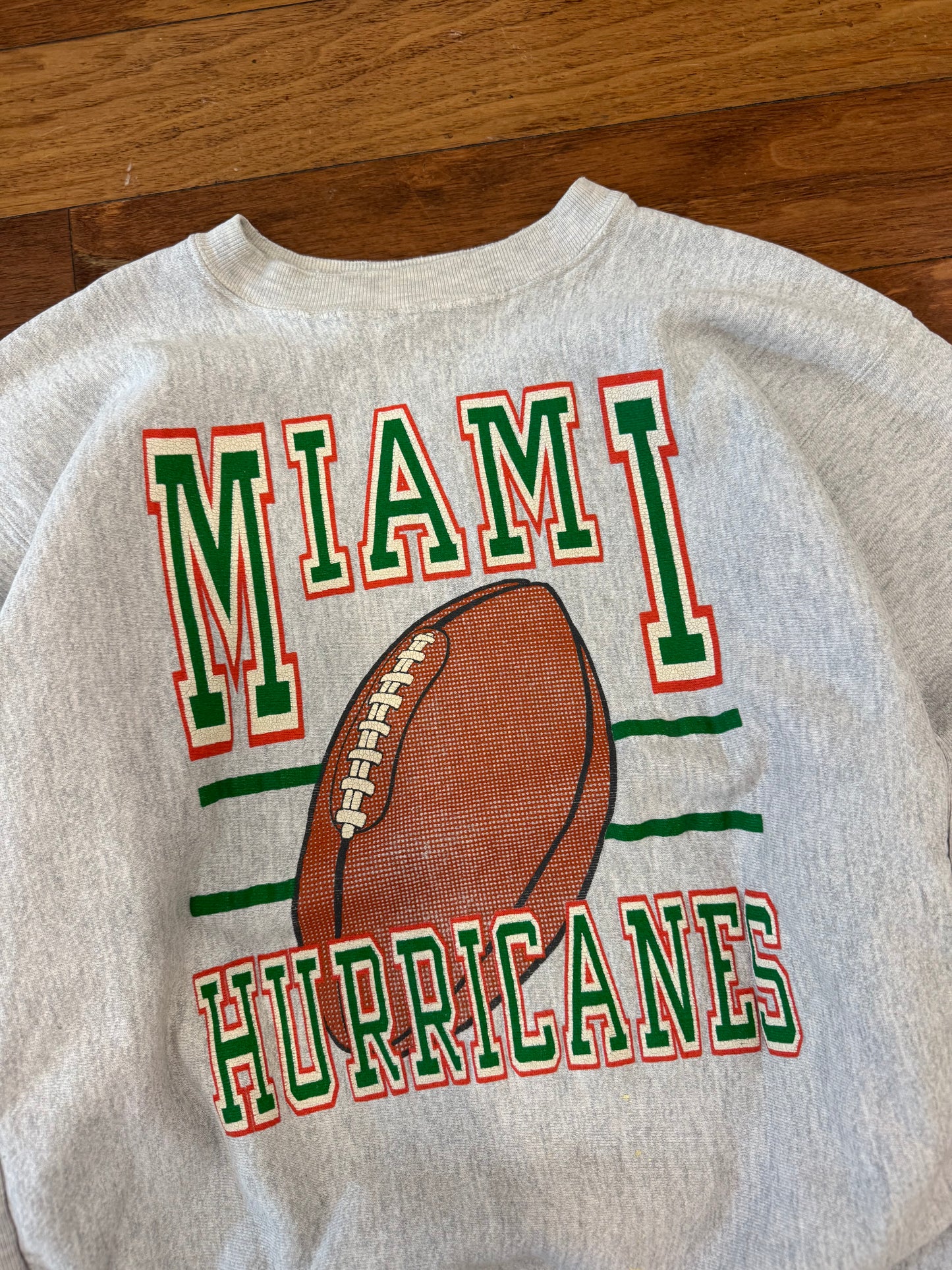 90s Miami Hurricanes Reverse Weave Spell Out Crewneck (XL)