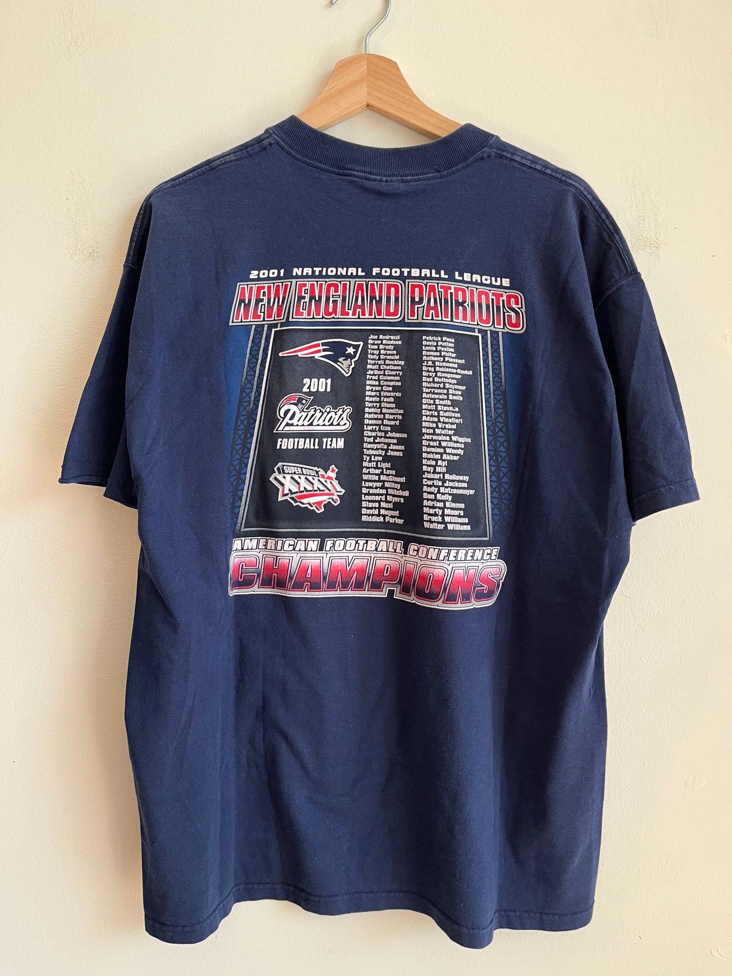 2001 New England Patriots AFC Champs Roster Tee (XL)