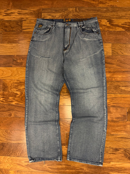 00s Akademiks Baggy Embroidered Blue Jeans (40 x 34)
