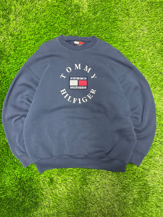 90s Tommy Hilfiger Vintage Embroidered Navy Crewneck (XXL)