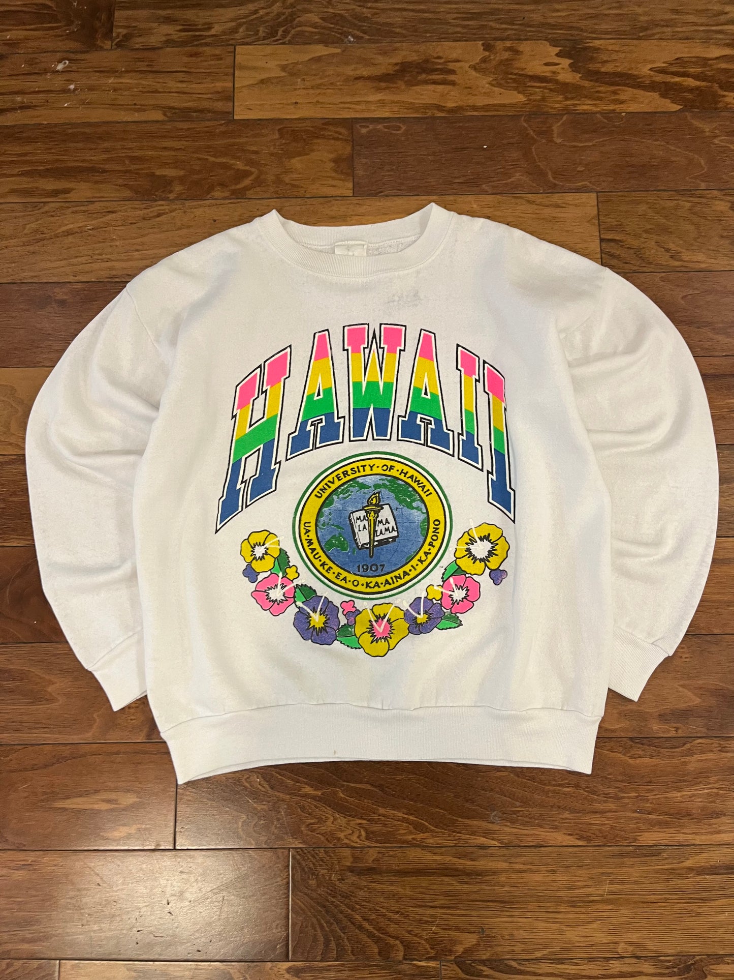 80s Hawaii College White Crewneck (L)