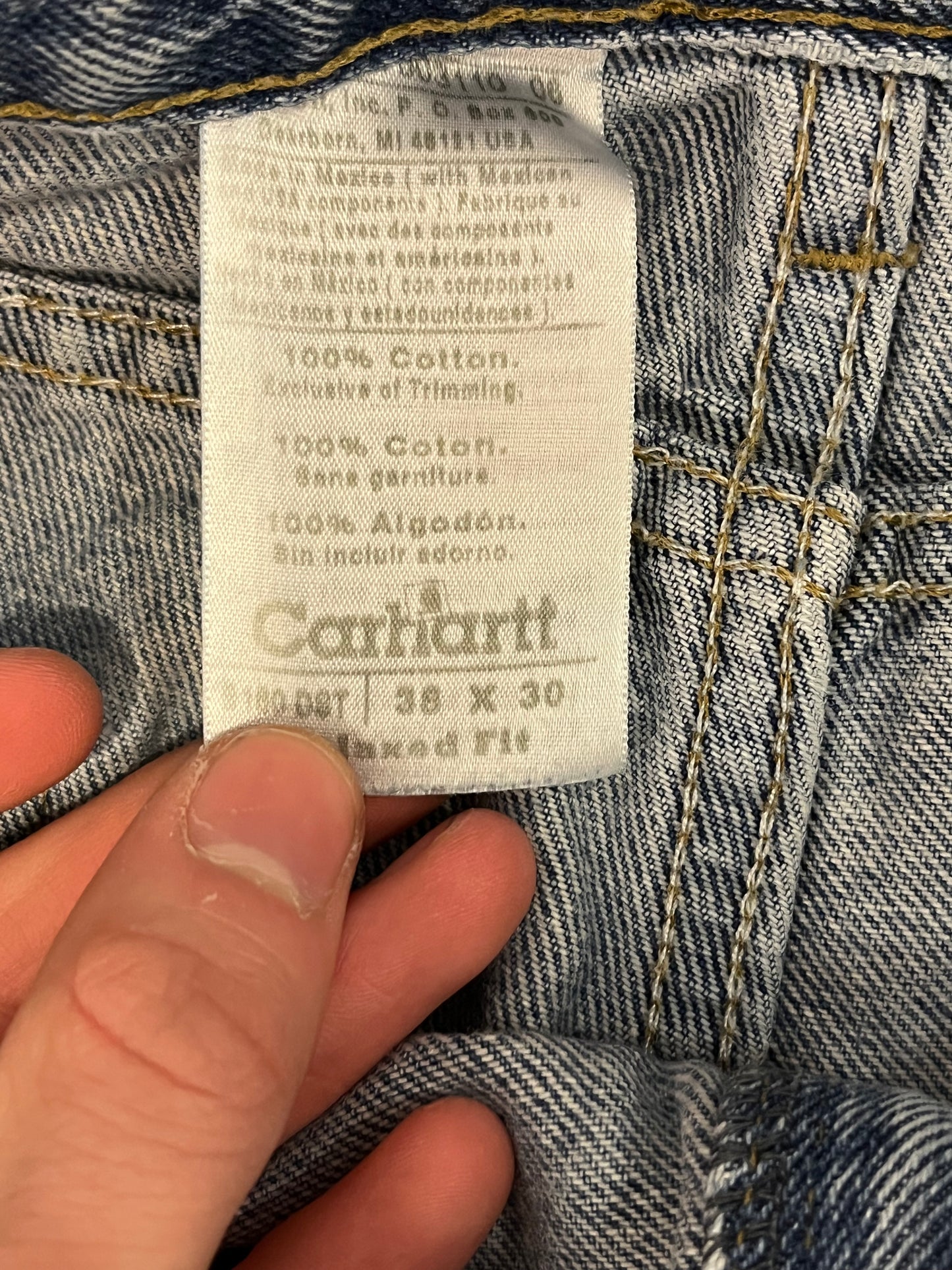00s Carhartt Blue Washed Work Jeans (36 x 30)