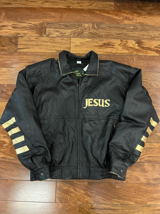 90s I Love Jesus Italian Leather Vintage Jacket (XXL)