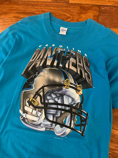 1995 Carolina Panthers Salem Sportswear Big Helmet Graphic Blue Vintage Tee (L)