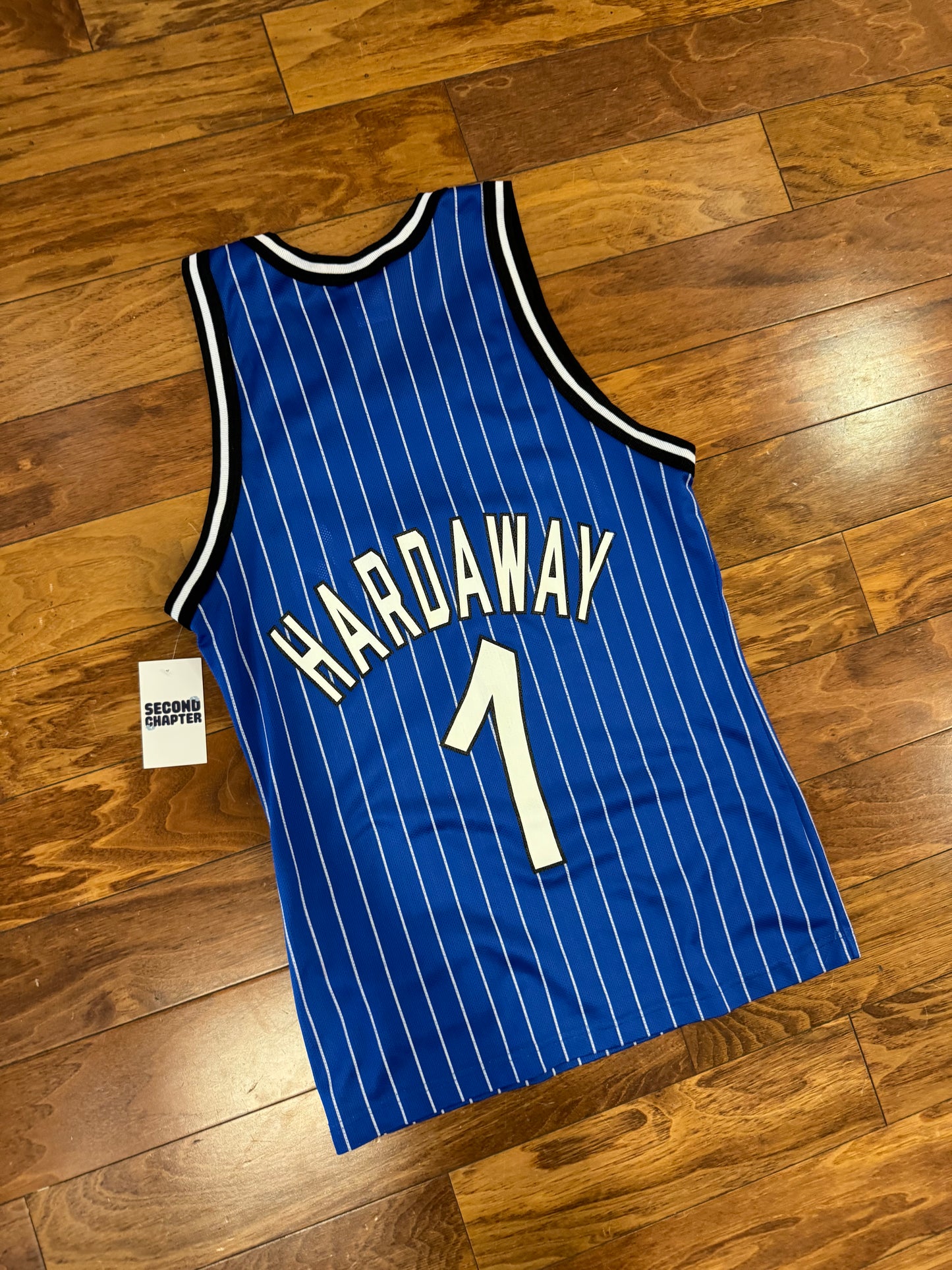 90s Orlando Magic Penny Hardaway #1 Champion Vintage Blue Pinstripe NBA Jersey (S)