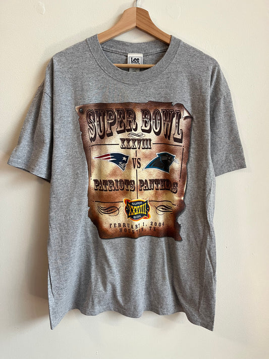 2004 Carolina Panthers vs New England Patriots Super Bowl Grey Tee