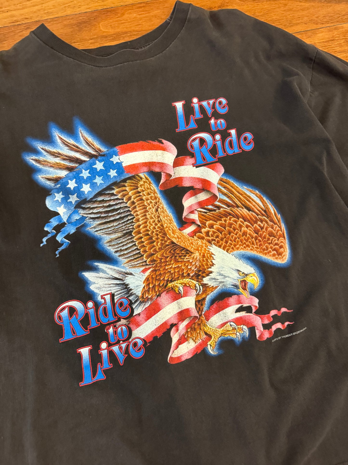 90s Live To Ride American Eagle Faded Graphic Tee (XL)