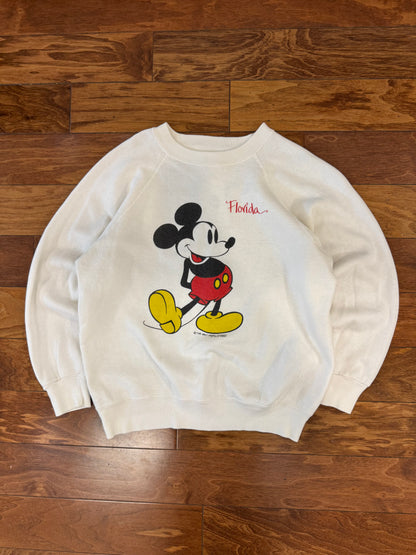 80s Mickey Mouse Disney Florida White Crewneck (M)