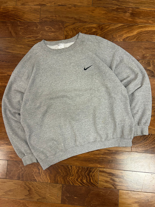 90s Nike Essential Gray Big Swoosh Crewneck (XL)