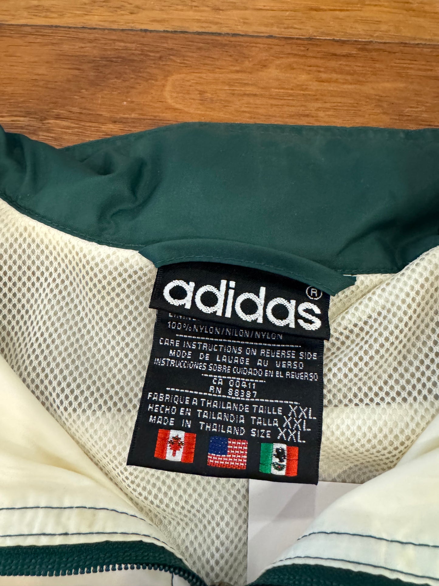 90s Adidas Green/Black Striped Windbreaker (XXL)
