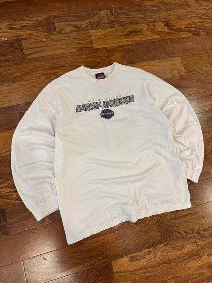 00s Harley Davidson Embroidered White Long-Sleeve Shirt (XL)