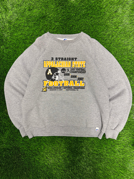 2007 Appalachian State 3 Straight Football Championships Vintage App State Crewneck (L)
