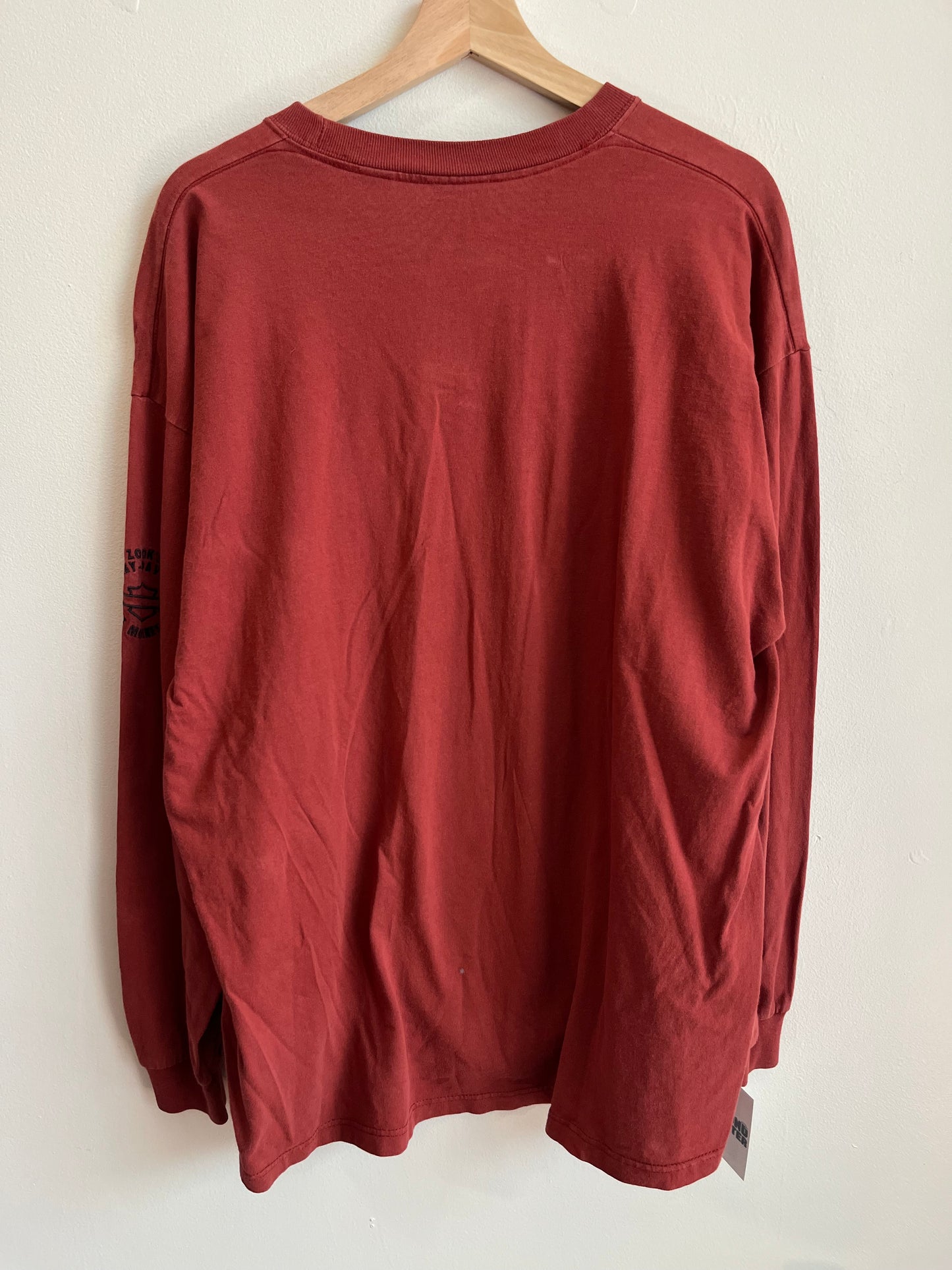 00s Harley Davidson Embroidered Burgundy Long Sleeve Shirt (XL)