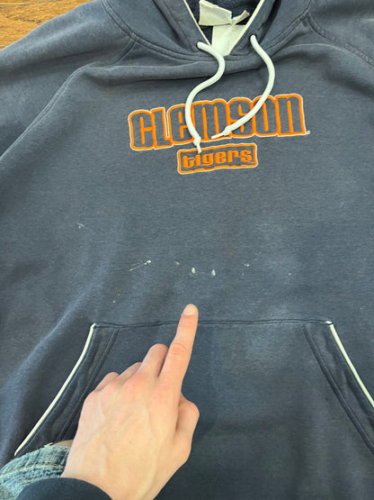 00s Clemson Red Oak Paint Stained Hoodie (L)