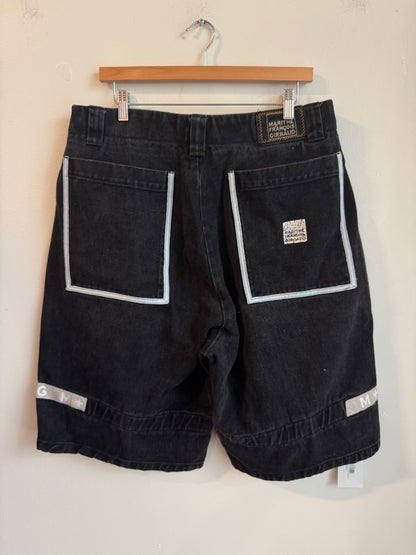 00s Marithe Francois Girbaud Grey Strap Black Baggy Shorts (34)