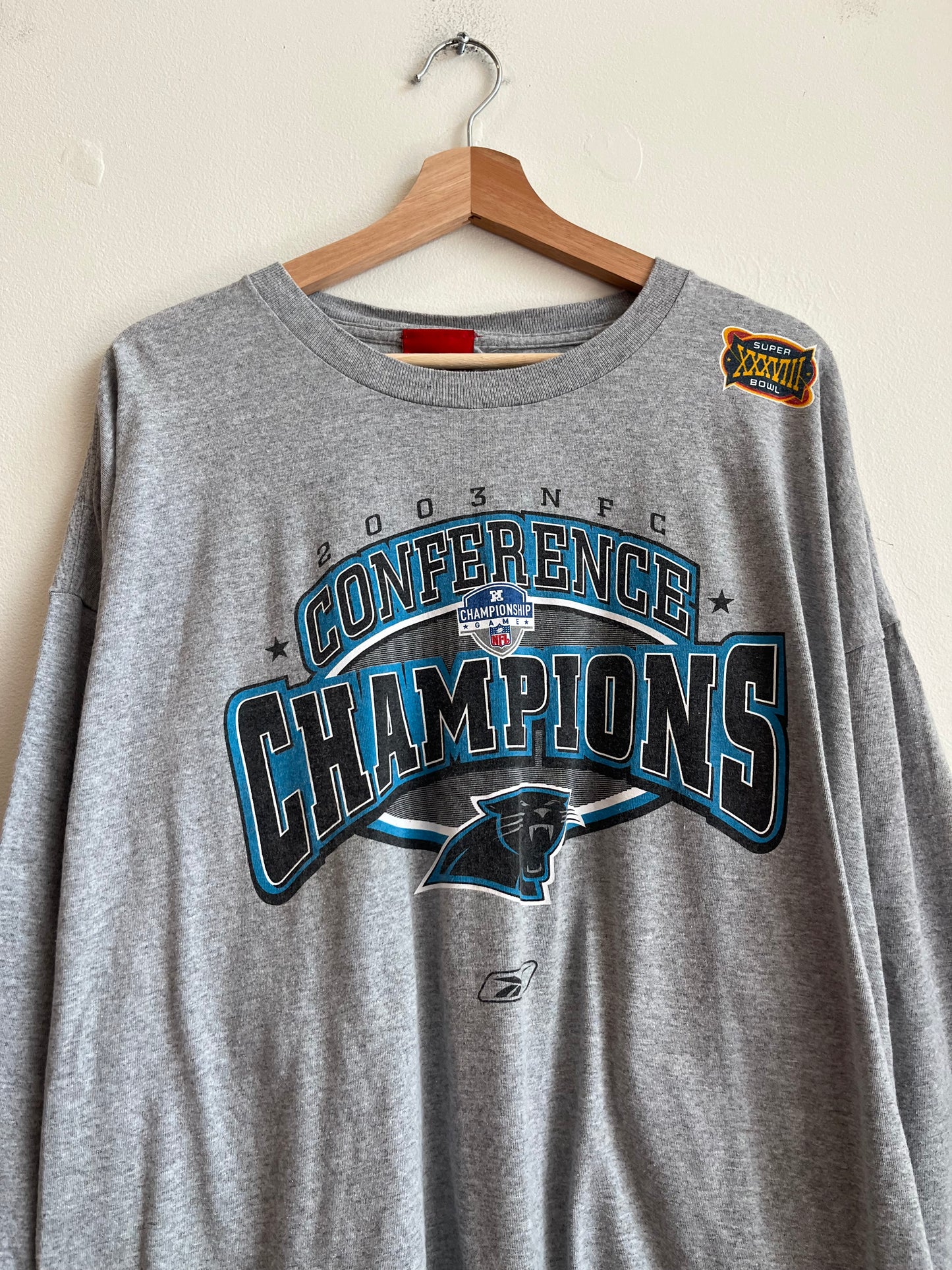 2003 Carolina Panthers Super Bowl Conference Champions NFL Grey Long Sleeve Tee (XXL)