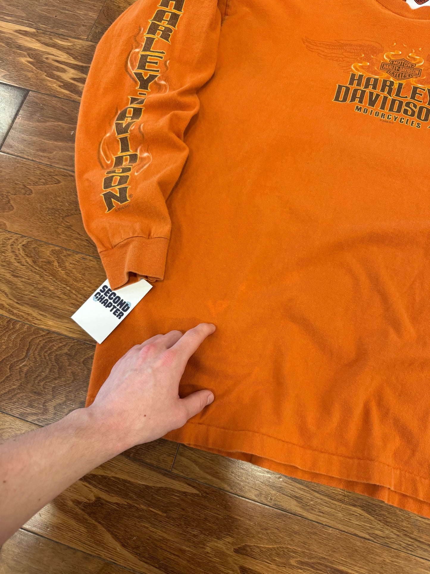 2008 Harley Davidson Orange Wilkesboro Long Sleeve Shirt (XL)