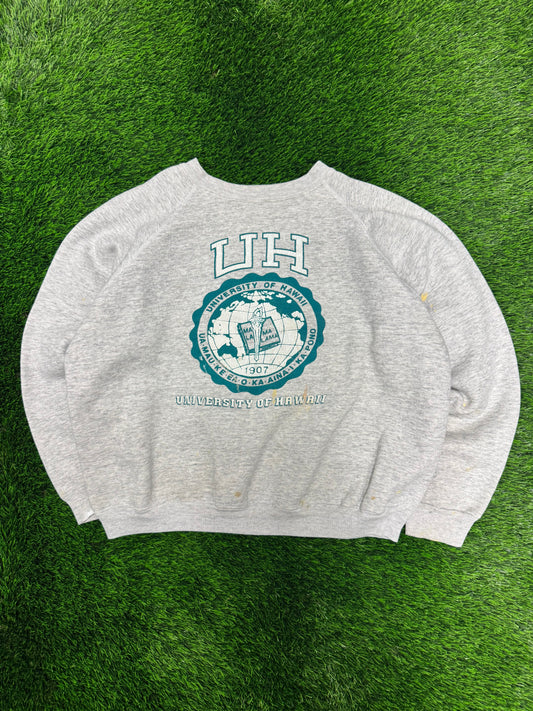 80s University of Hawaii Rainbows Paint Splatter Vintage Boxy Crewneck (XL)
