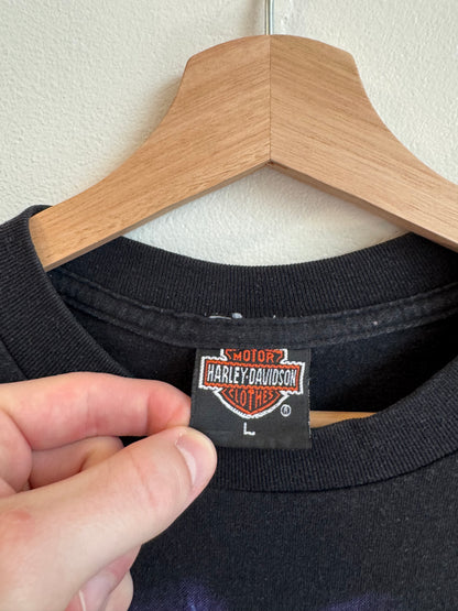 1991 Harley Davidson 3D Emblem Hand Of God Graphic 50/50 Tee (L)