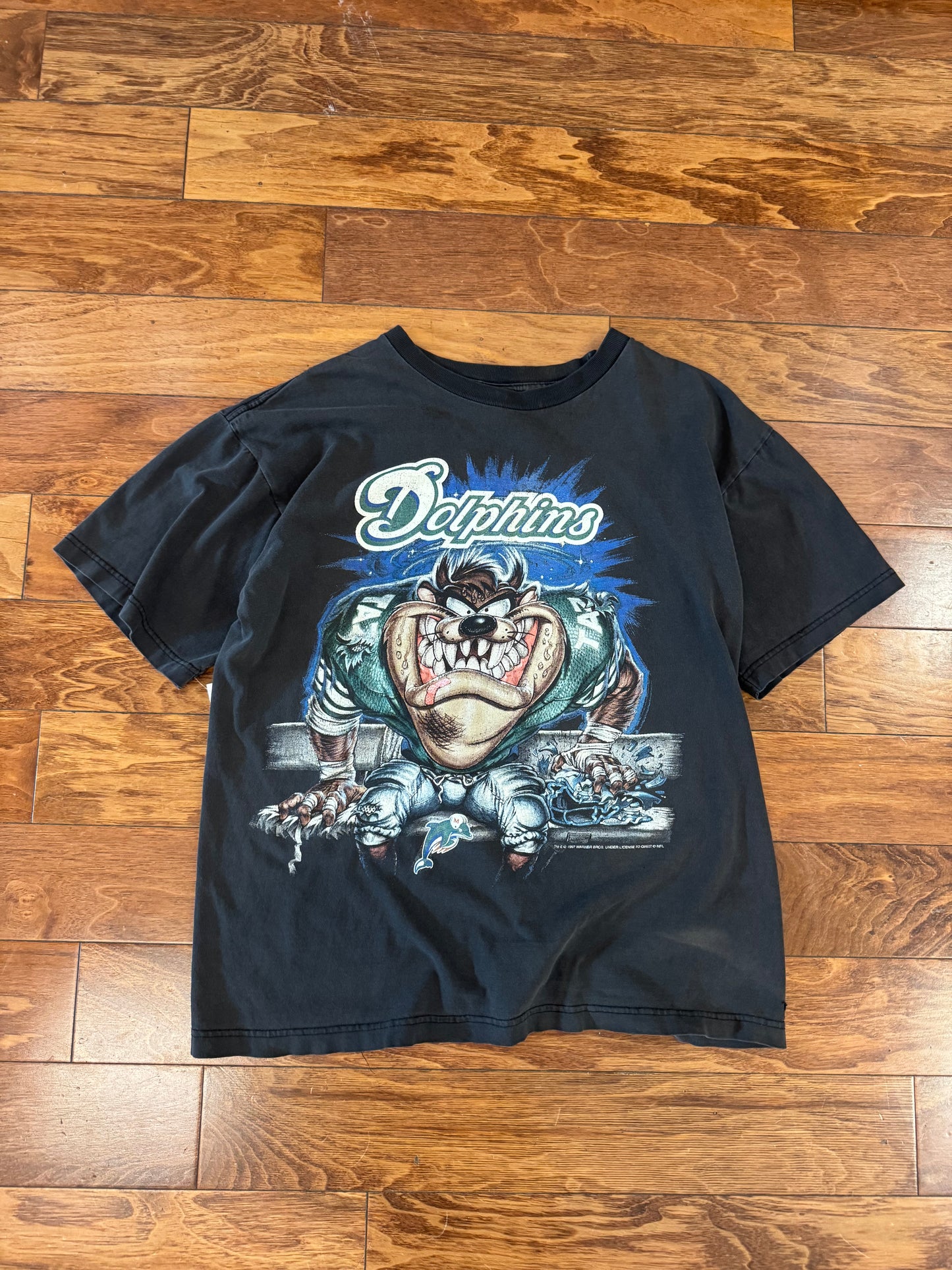 1997 Miami Dolphins Taz Graphic Faded Tee (L)