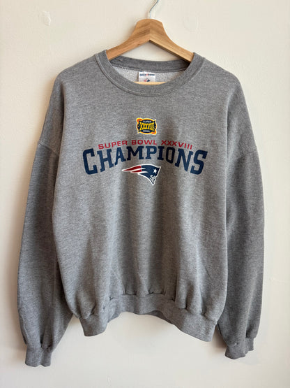 00s New England Patriots SB XXXVIII Grey Crewneck (XL)