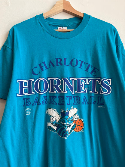 1990s Charlotte Hornets Teal Spell Out Hanes Tee (L)