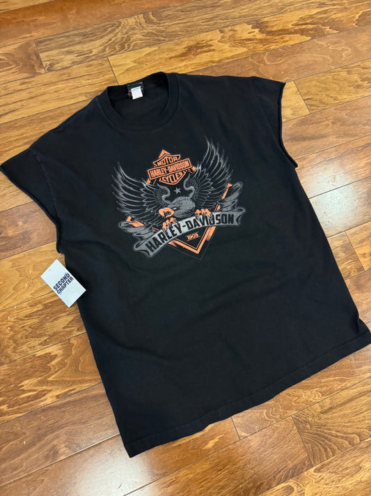 00s Harley Davidson Sedalia, Missouri Eagle Cut Off Tee (XL)
