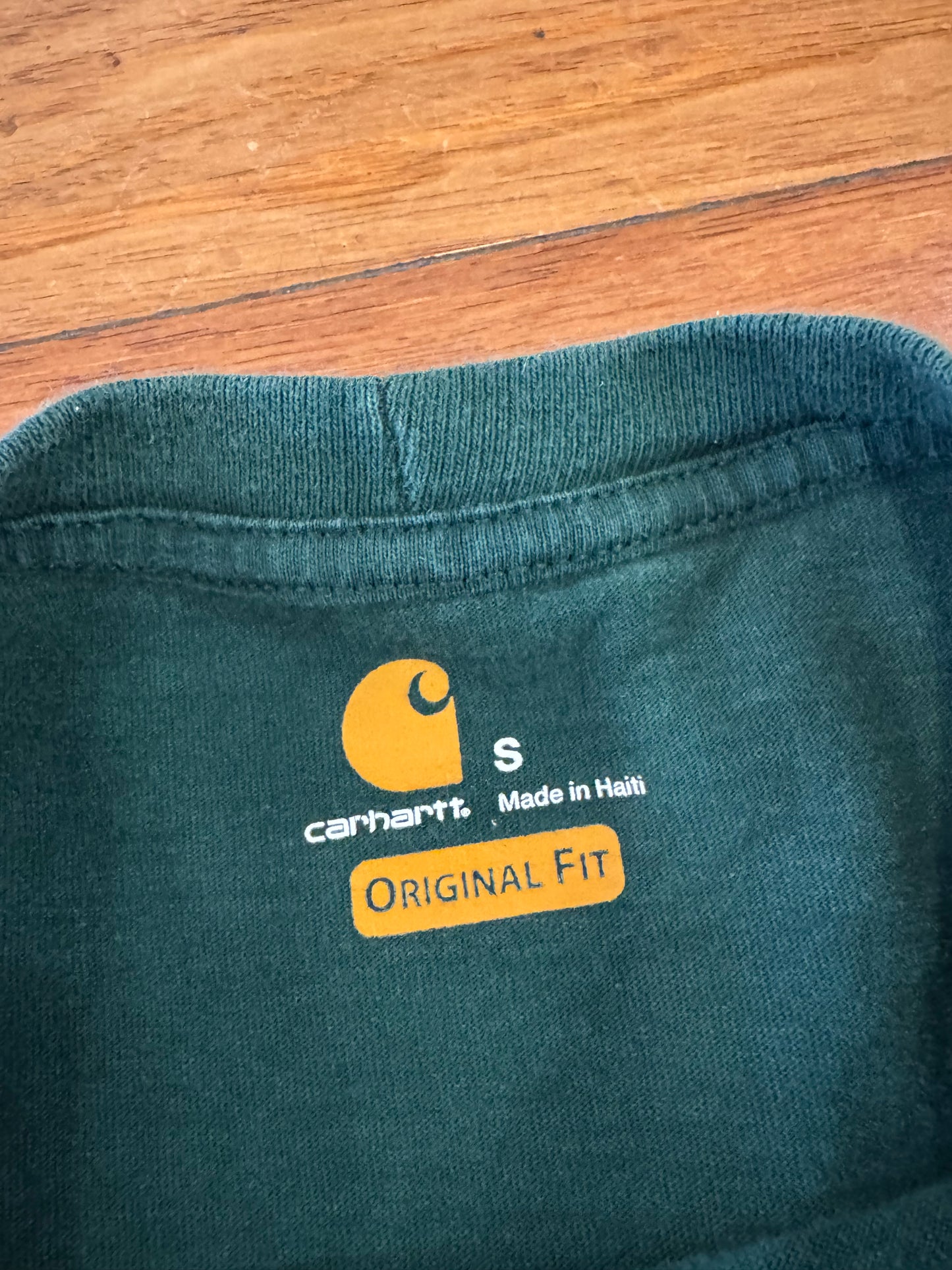 00s Carhartt Forest Green Essential Long-Sleeve Shirt (S)
