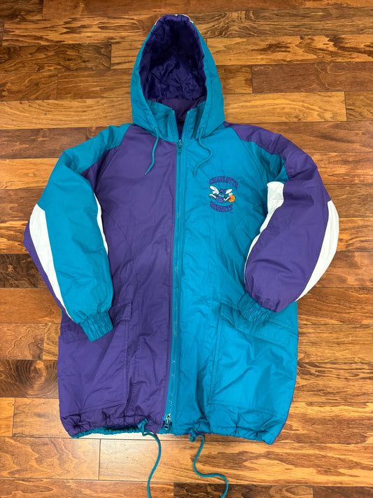 90s Charlotte Hornets Fans Parka Puffer Jacket (Zip Flaw) (L)