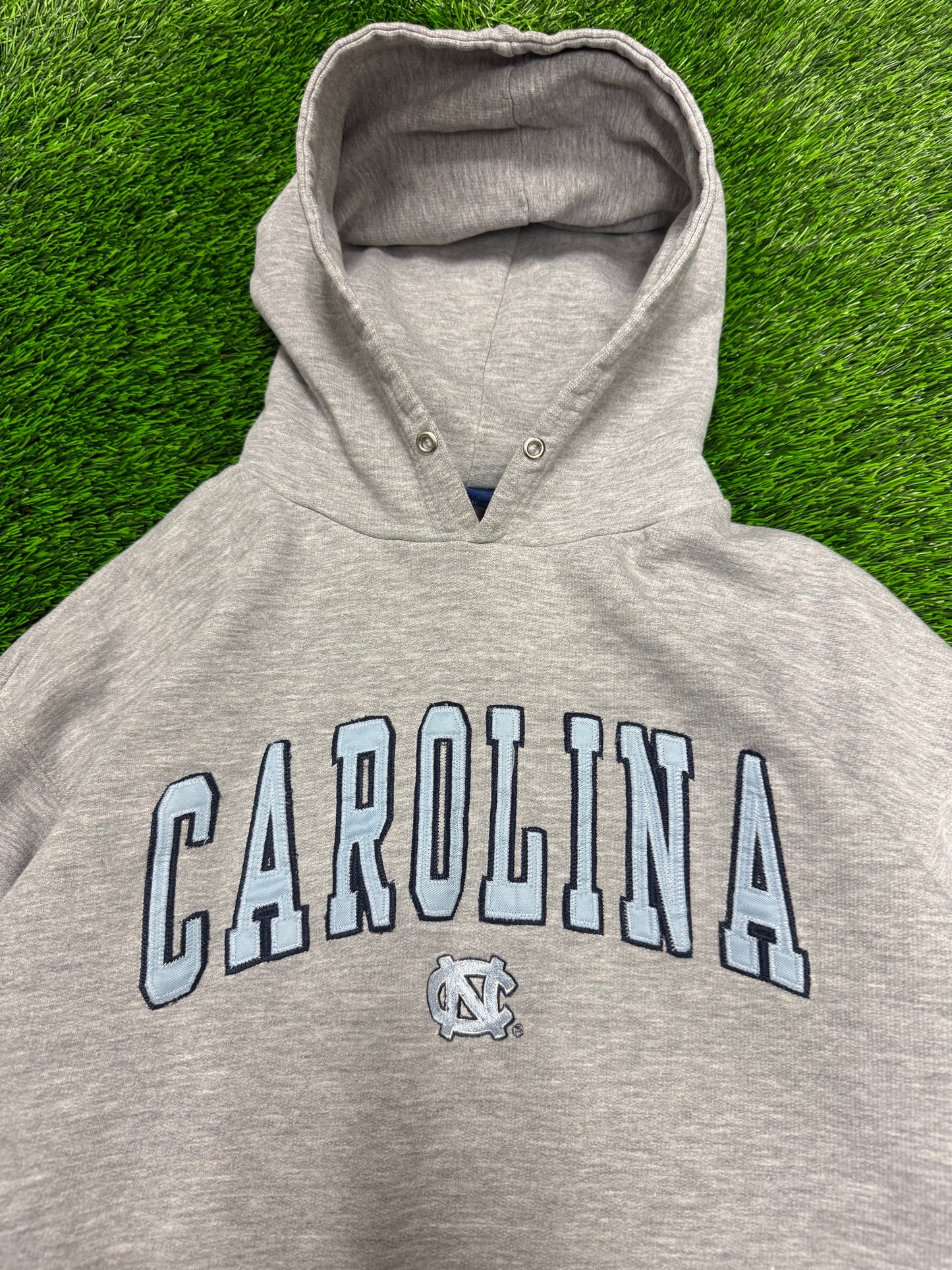 00s University of North Carolina (UNC) Vintage Grey Carolina Spell Out Hoodie (L)