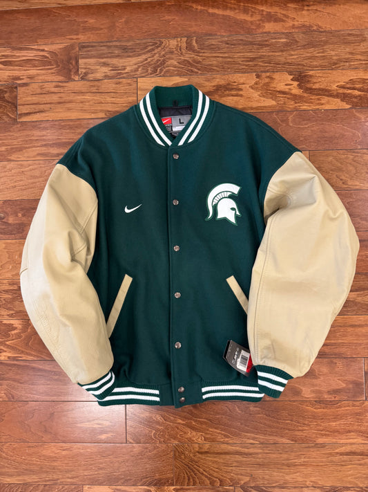 90s Michigan State Nike Varsity Leather Deadstock Jacket (L)
