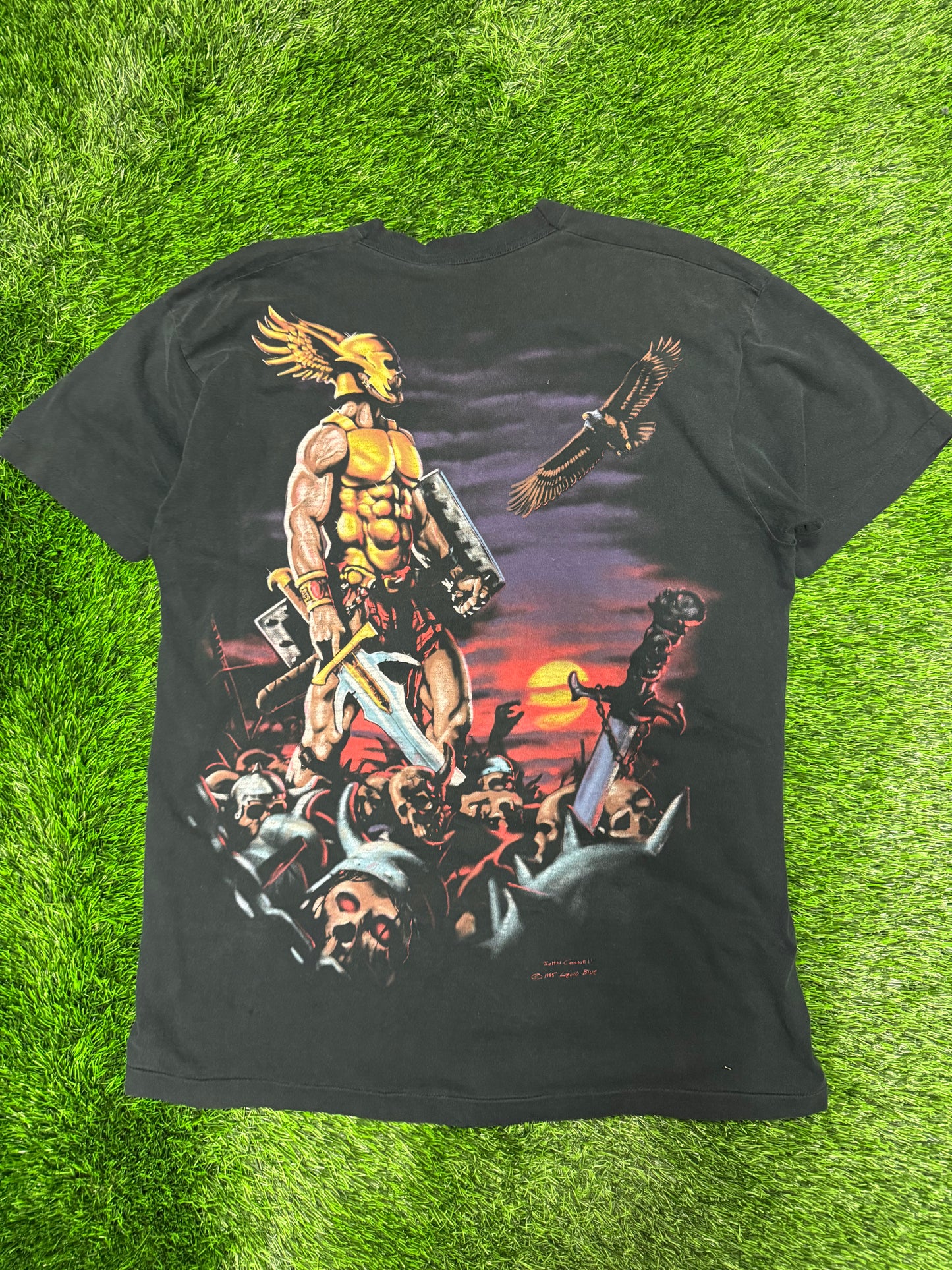 90s Greek Gods Vintage John Connell AOP Liquid Blue Tee (XXL)