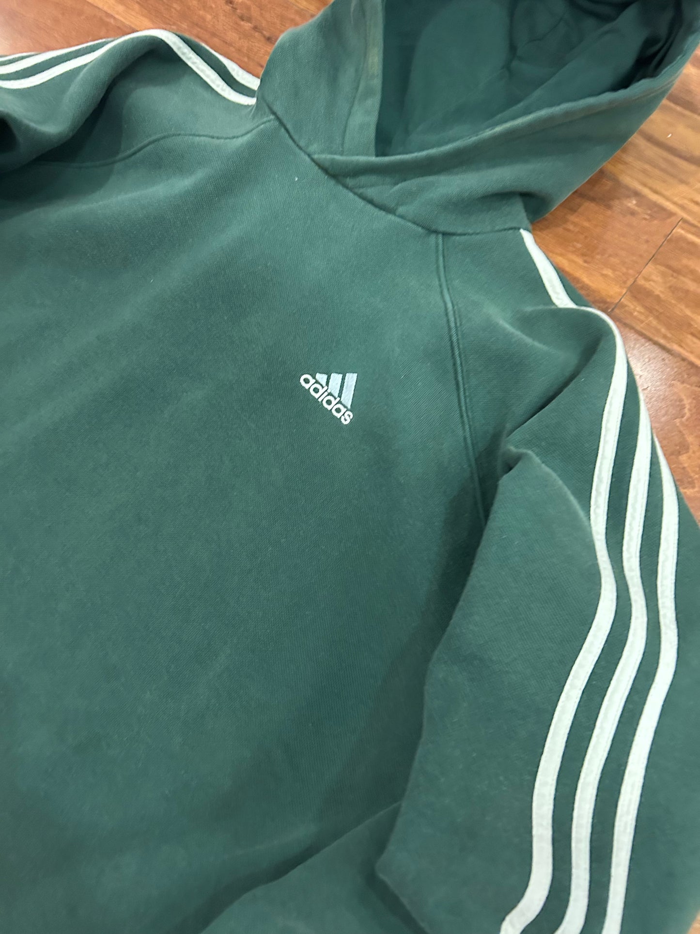 90s Adidas Green Vintage Striped Hoodie (L)
