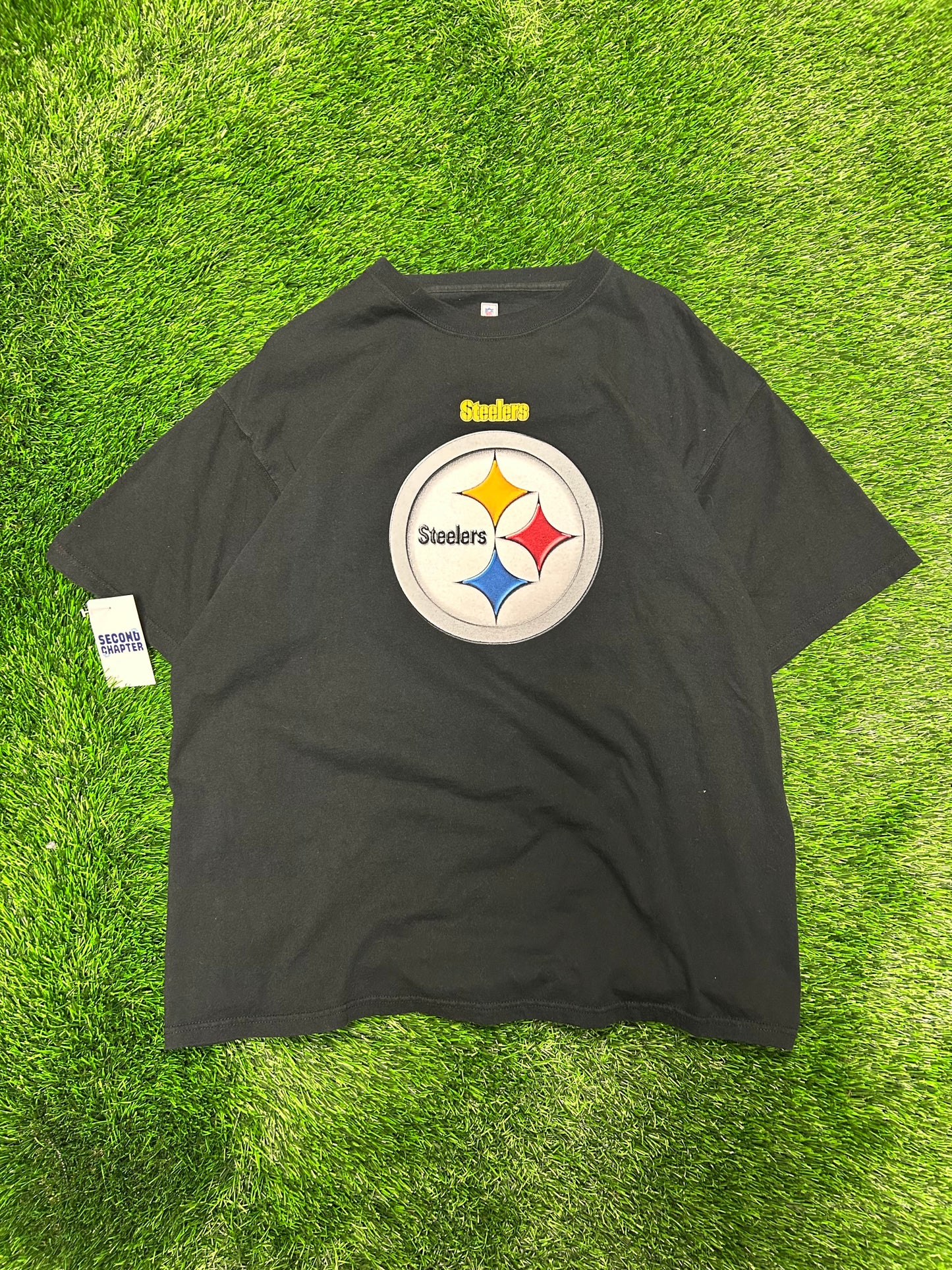 00s Pittsburgh Steelers Center Logo Black NFL Tee (XL)