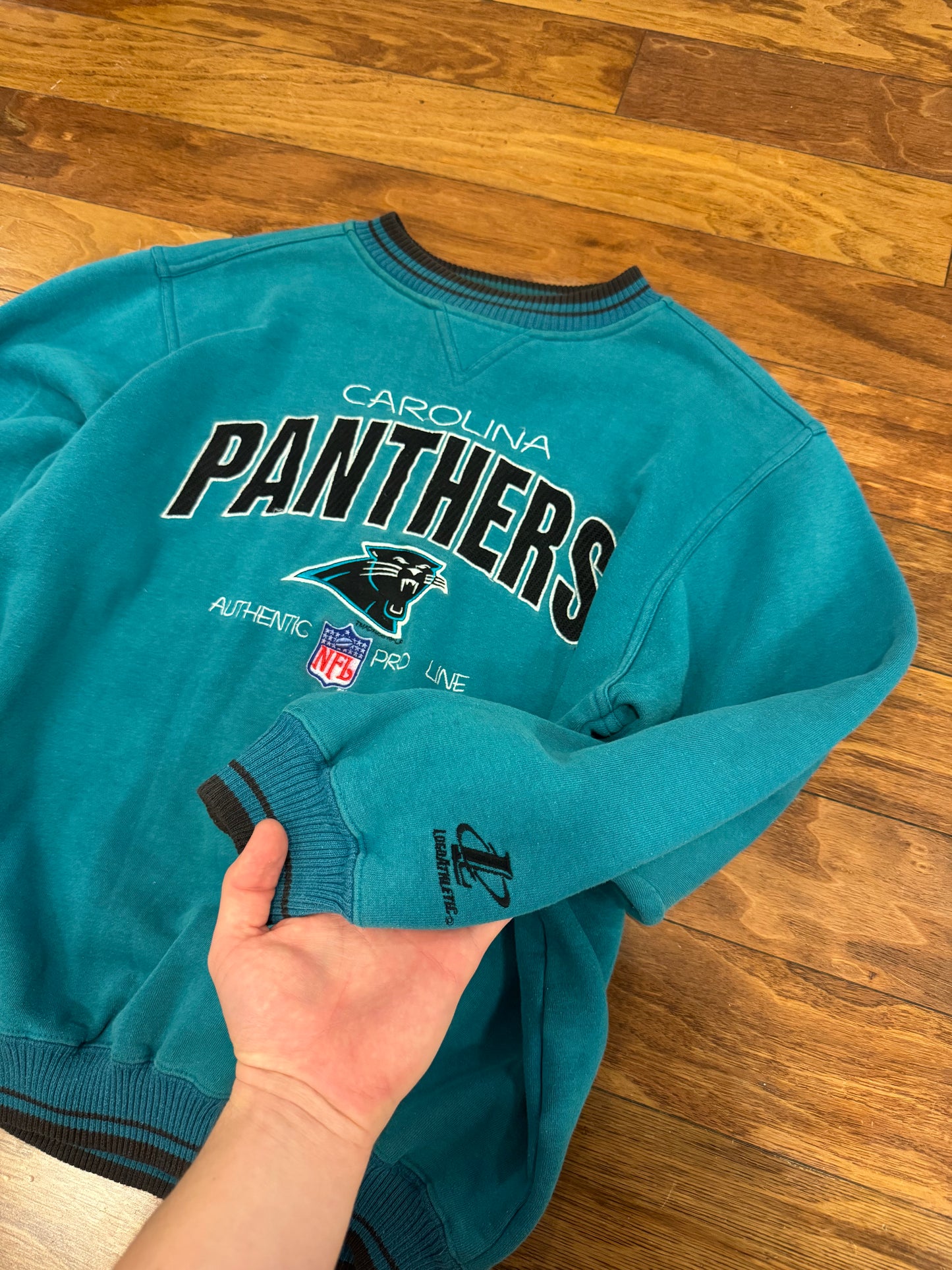 90s Carolina Panthers Faded Blue Logo Athletic Crewneck (XL)