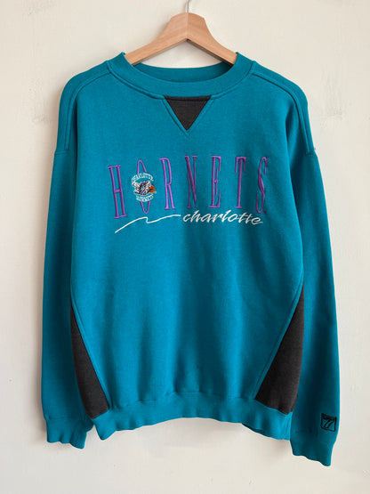 1990s Charlotte Hornets Logo 7 Spell Out Teal Crewneck (M)