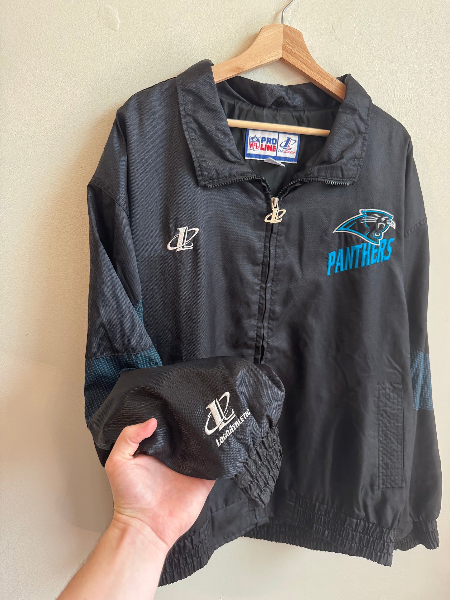 90s Carolina Panthers Logo Athletic Pro Line Striped Windbreaker (XL)