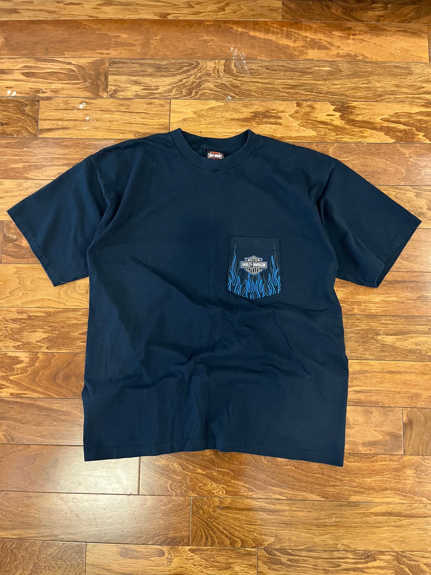 2003 Harley Davidson Blue Flames Atlanta Pocket Tee (XL)