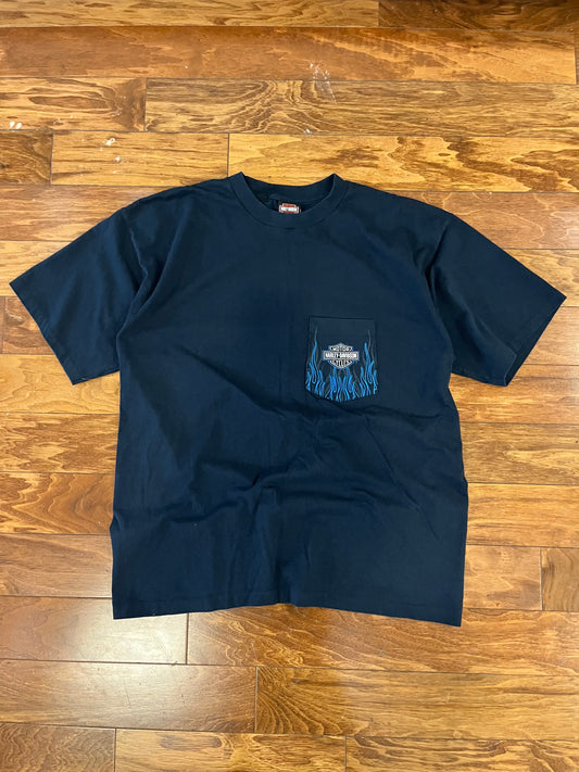 2003 Harley Davidson Blue Flames Atlanta Pocket Tee (XL)