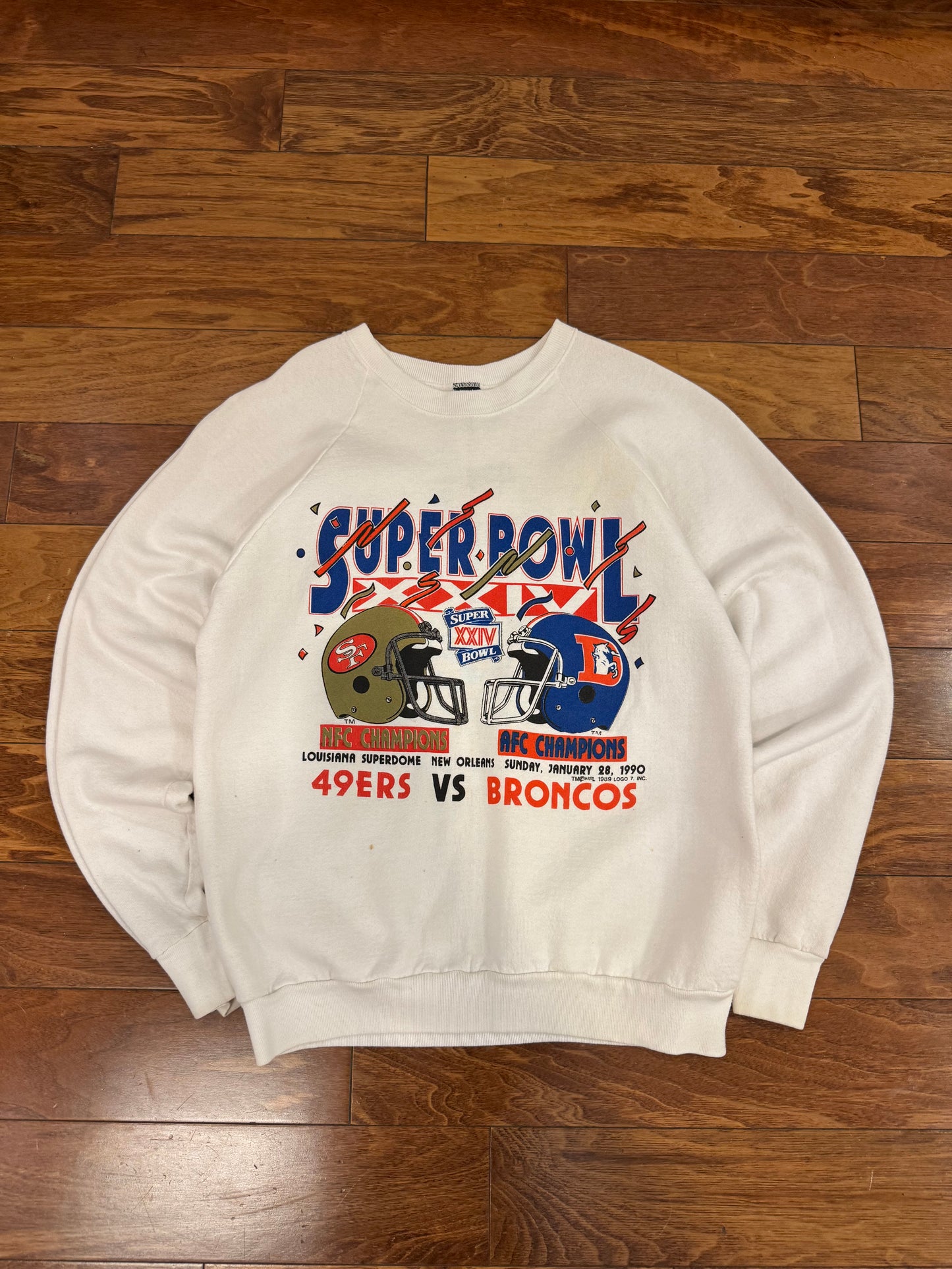 1990 Broncos v 49ers Super Bowl White Crewneck (M)