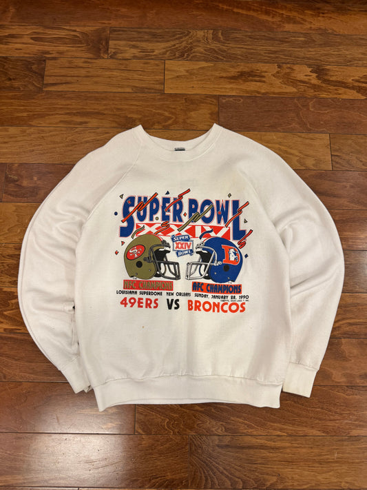 1990 Broncos v 49ers Super Bowl White Crewneck (M)
