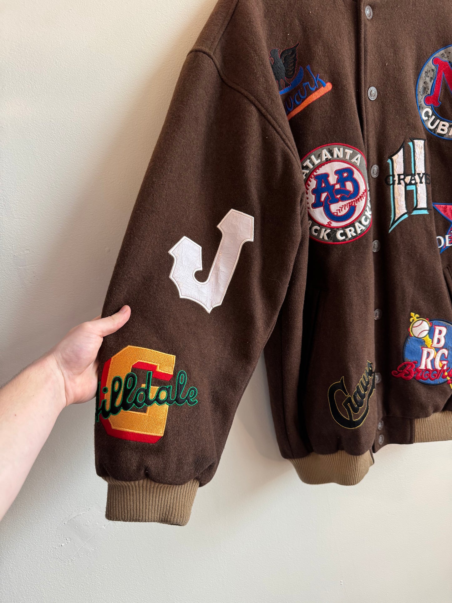 00s Negro League Baseball Mocha Patchwork Jacket (XL)