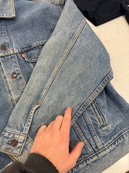 90s Carolina Panthers Light Washed Custom Levi Jacket (L)